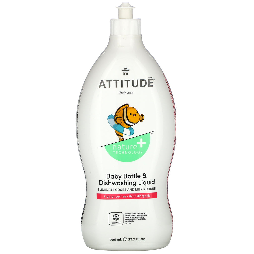 ATTITUDE, Baby Bottle & Dishwashing Liquid, Fragrance-Free, 23.7 fl oz (700 ml)