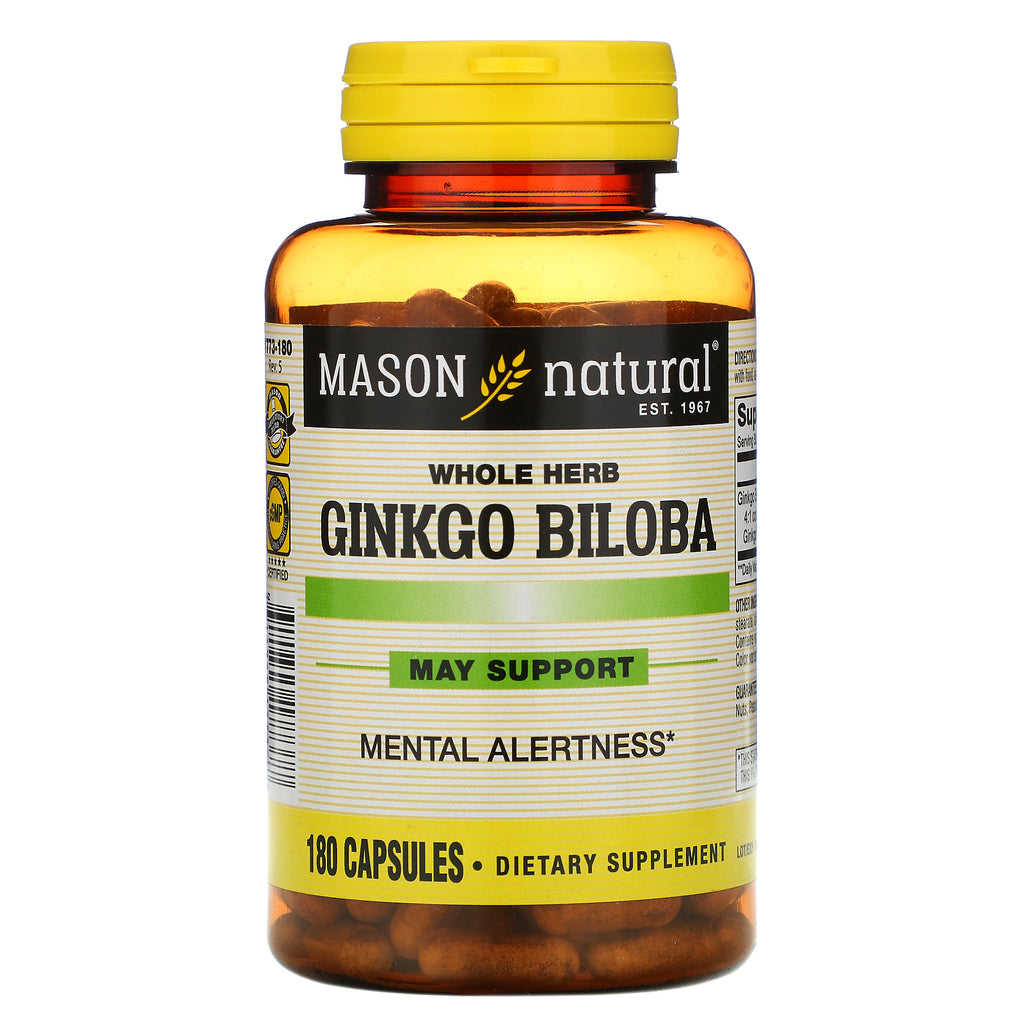 Mason Natural, Whole Herb Ginkgo Biloba, 180 Capsules