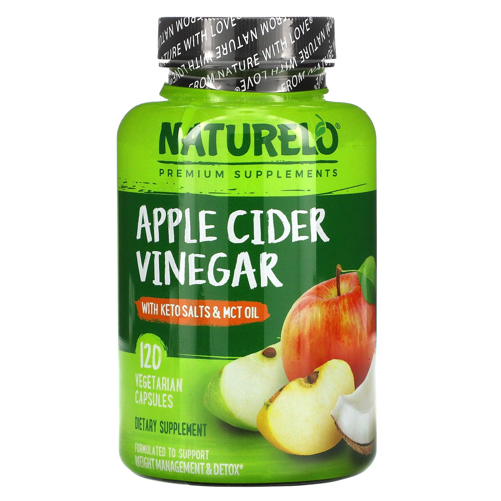 NATURELO, Apple Cider Vinegar with Keto Salts & MCT Oil, 120 Vegetarian Capsules