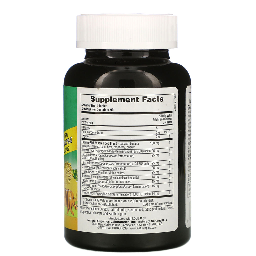 Nature's Plus, Source of Life, Animal Parade, Tummy Zyme with Active Enzymes, Whole Foods and Probiotics, Natural Tropical Fruit Flavor, 90 Animal-Shaped Tablets