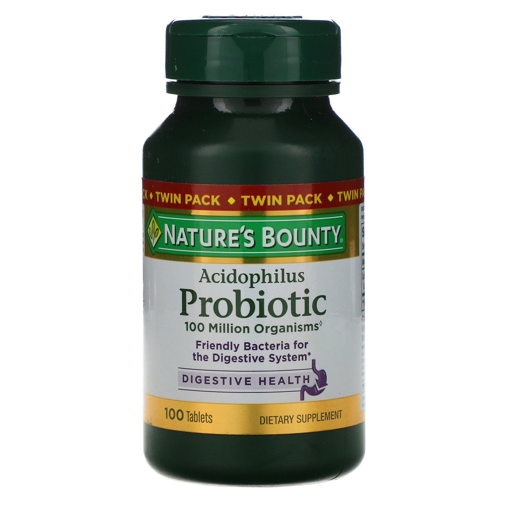 Nature's Bounty, probiótico Acidophilus, paquete doble, 100 tabletas cada una