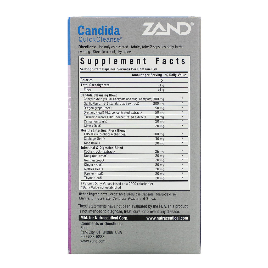 Zand, Candida Quick Cleanse, 60 cápsulas vegetarianas