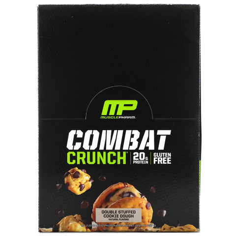 MusclePharm, Combat Crunch-proteinbarer, dobbeltfyldt kagedej, 12 barer, 2,22 oz (63 g) hver