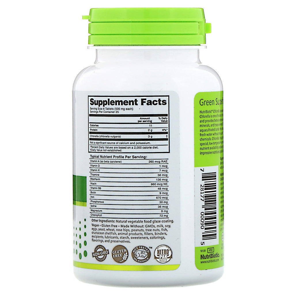 NutriBiotic, Super Greens, Chlorella, 500 mg, 150 veganske tabletter