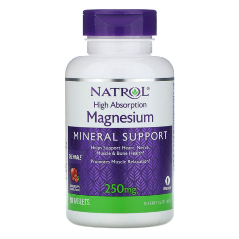 Natrol, High Absorption Magnesium, Cranberry Apple Natural Flavor, 250 mg, 60 Tablets