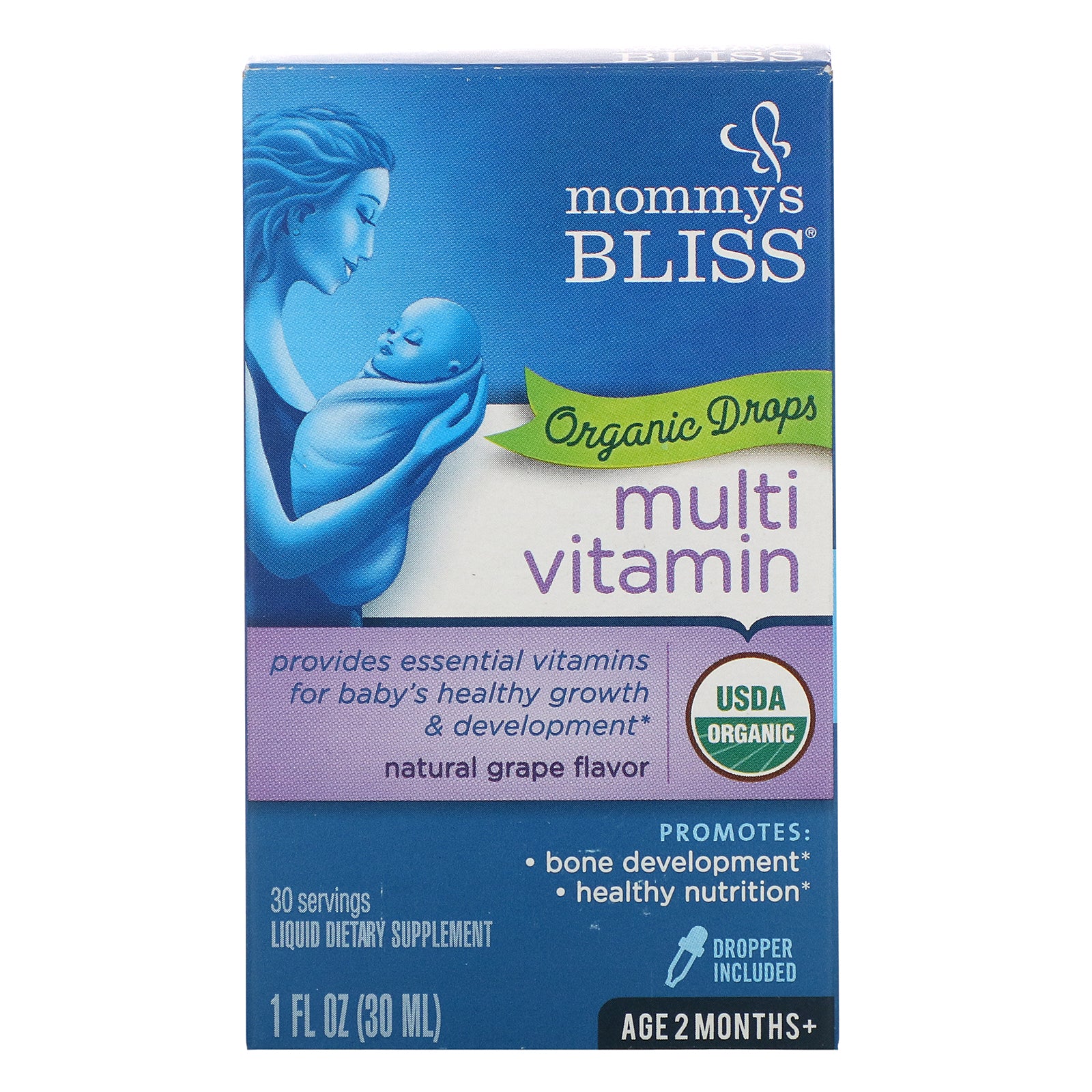 Mommy's Bliss, Multivitamin, Organic Drops, 2 Months+, Natural Grape Flavor , 1 fl oz (30 ml)