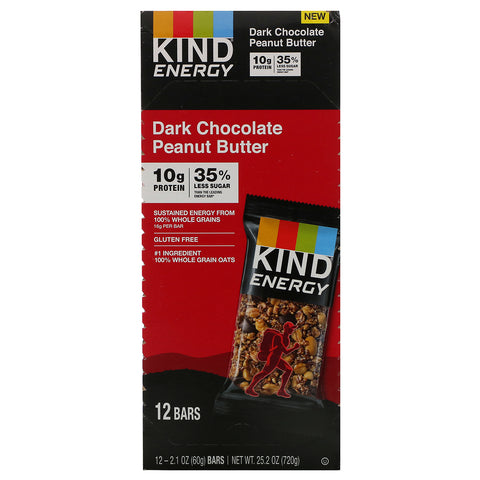 KIND Bars, Energy, mantequilla de maní con chocolate amargo, 12 barras, 2,1 oz (60 g) cada una