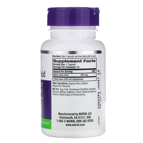 Natrol, Ácido alfa lipoico, 300 mg, 50 cápsulas