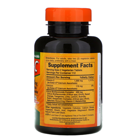 American Health, Ester-C med citrusbioflavonoider, 500 mg, 225 vegetariske tabletter