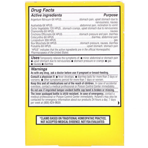 Hyland's, 4Kids, mavepine, 2-12 år, 194 mg, 50 hurtigtopløselige tabletter