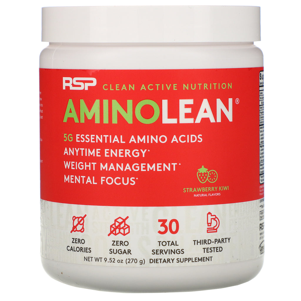 RSP Nutrition, AminoLean, Essential Amino Acids + Anytime Energy, Strawberry Kiwi, 9.52 oz (270 g)