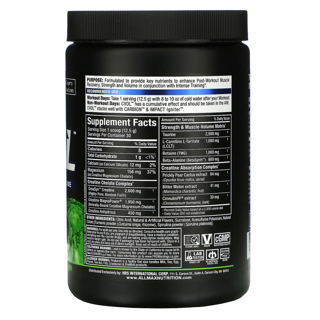 ALLMAX Nutrition, CVOL, Post, Mojito de lima y coco, 375 g (13,2 oz)