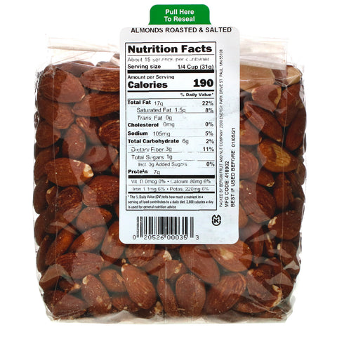 Bergin Fruit and Nut Company, Almendras tostadas y saladas, 16 oz (454 g)