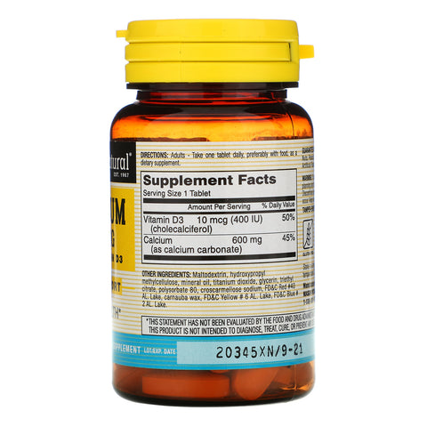 Mason Natural, Calcio más vitamina D3, 600 mg, 60 tabletas