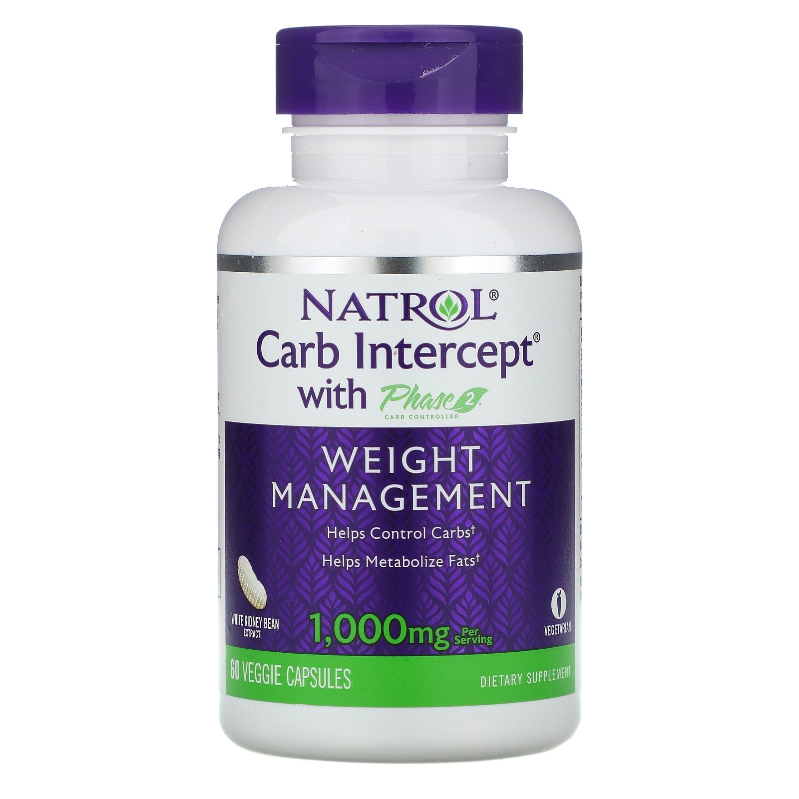 Natrol, Carb Intercept with Phase 2 Carb Controller, 1,000 mg, 60 Veggie Caps