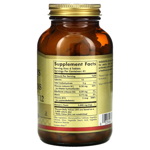 Solgar, ølgær, 7 1/2 korn med vitamin B12, 250 tabletter