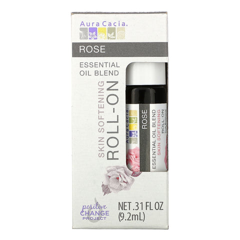 Aura Cacia, æterisk olieblanding, Skin Softing Roll-On, Rose, 0,31 fl oz (9,2 ml)