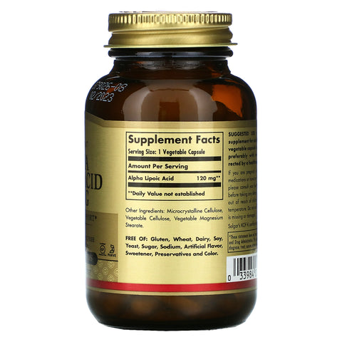 Solgar, alfaliponsyre, 120 mg, 60 vegetabilske kapsler