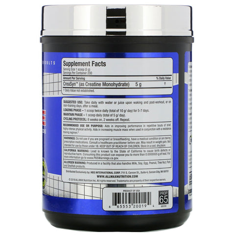 ALLMAX Nutrition, Creatina en polvo, monohidrato de creatina micronizada 100 % pura, creatina de grado farmacéutico, 35,27 oz (1000 g)