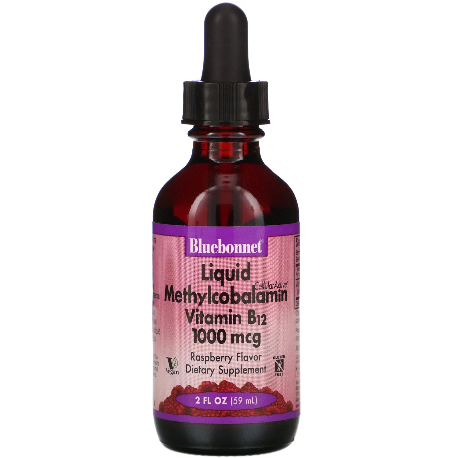 Bluebonnet Nutrition, Liquid CelluarActive Methylcobalamin Vitamin B12, Raspberry Flavor, 1,000 mcg, 2 fl oz (59 ml)