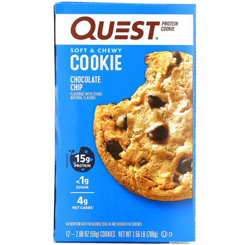 Quest Nutrition, Protein Cookie, Chocolate Chip, 12 Pack, 2,08 oz (59 g) hver
