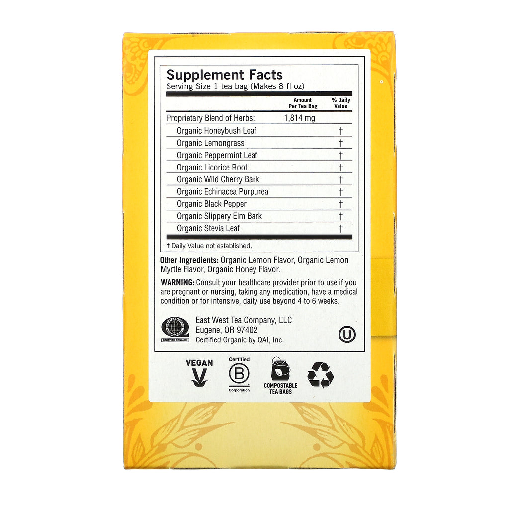 Yogi Tea, Throat Comfort, Honey Lemon, Caffeine Free, 16 Tea Bags, 1.12 oz (32 g)