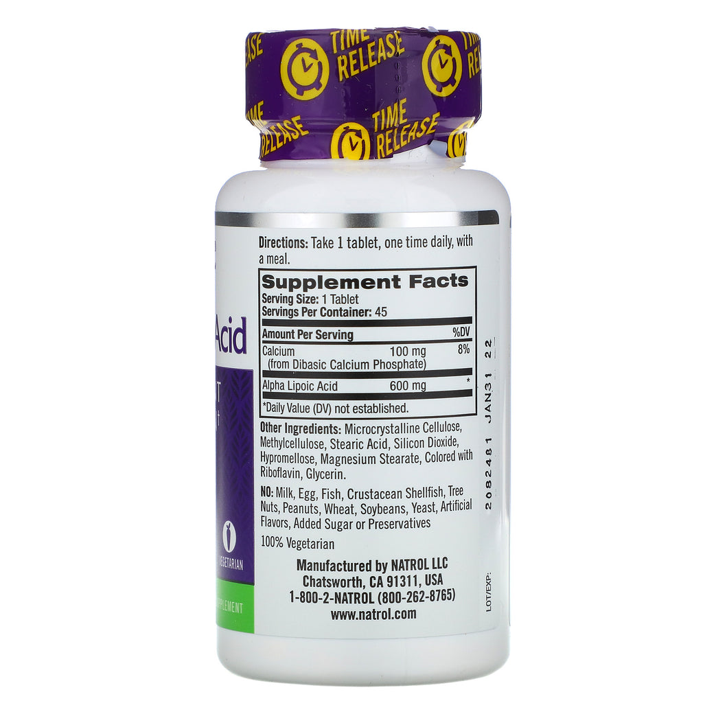 Natrol, Alpha Lipoic Acid, Time Release, 600 mg, 45 Tablets