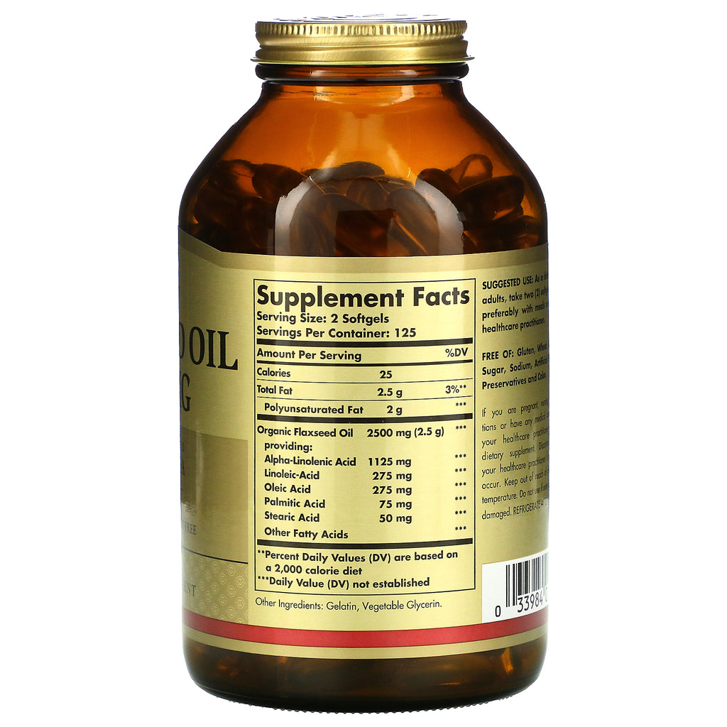 Solgar, aceite de linaza, 1250 mg, 250 cápsulas blandas