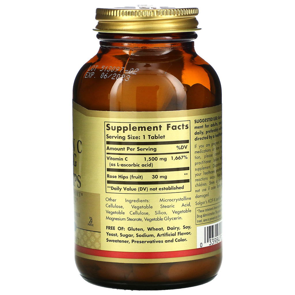 Solgar, C-vitamin med hyben, 1.500 mg, 90 tabletter