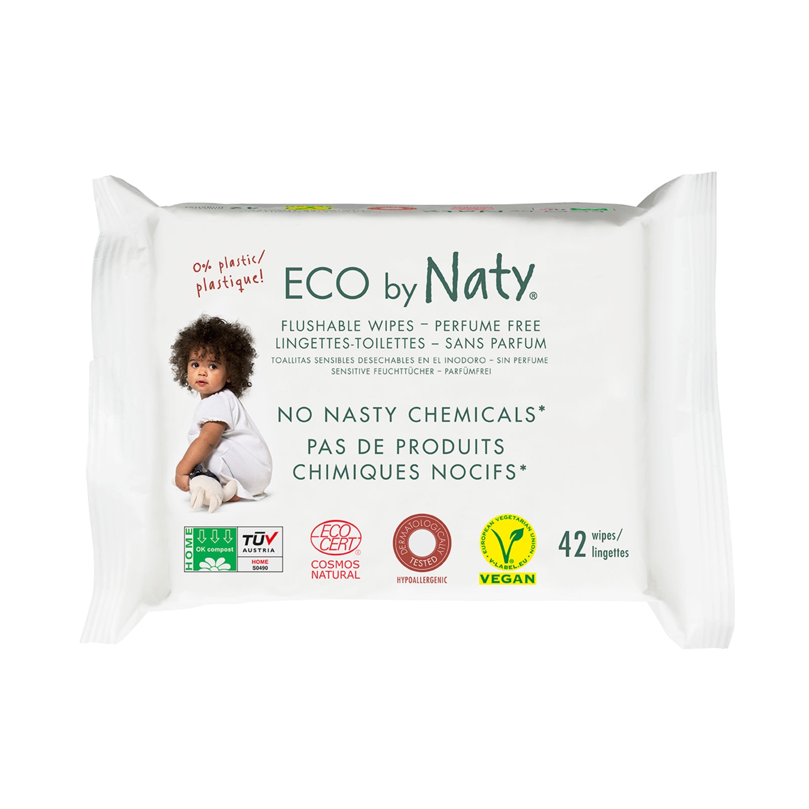 Naty, Flushable Wipes, Unscented, 42 Wipes