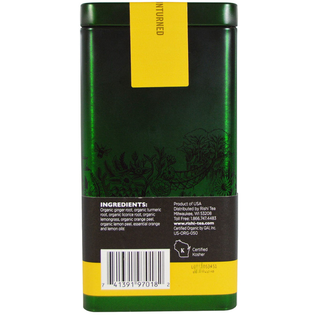 Rishi Tea, cúrcuma y jengibre, té de hierbas de hojas sueltas, ayurvédico + limón Meyer, 2,47 oz (70 g)