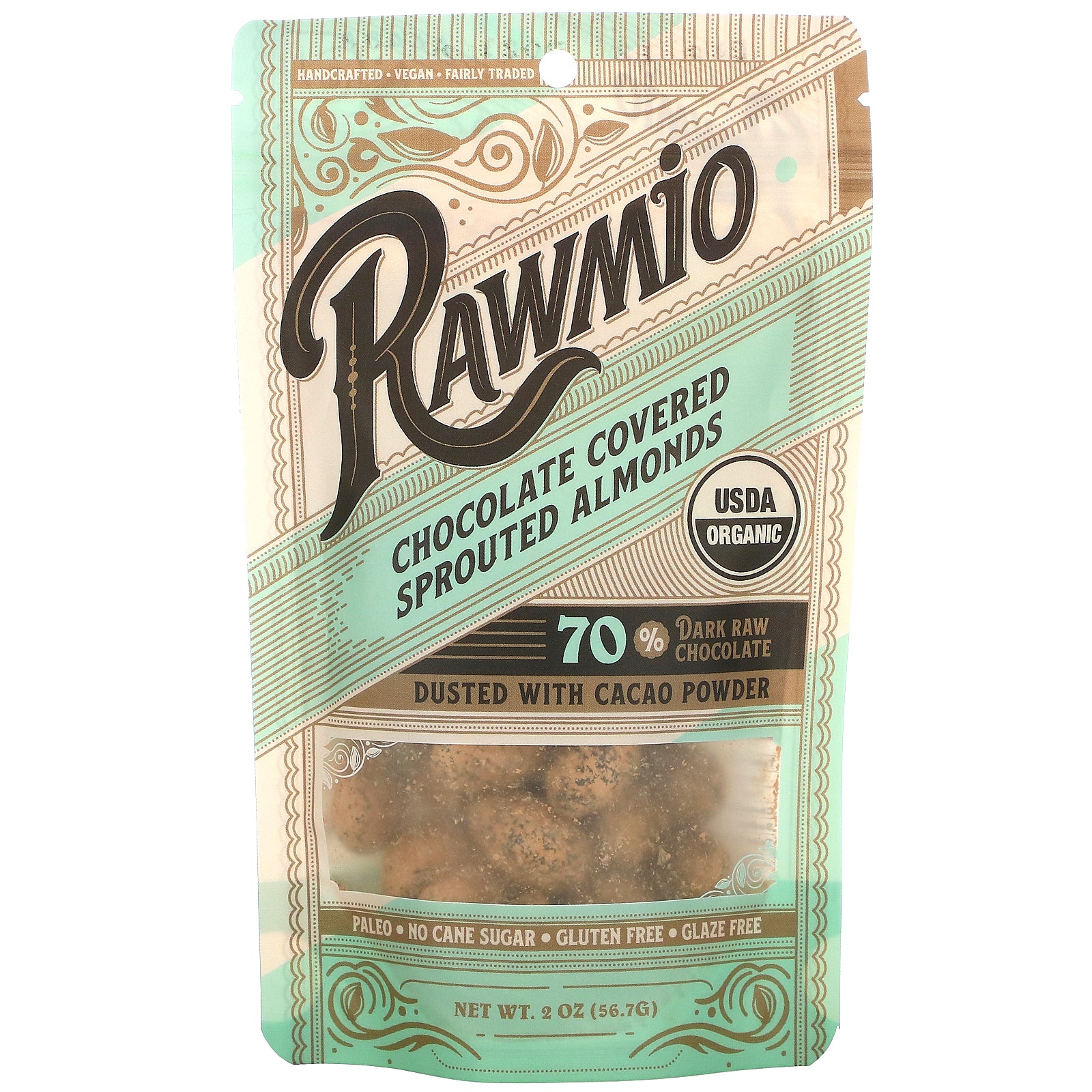 Rawmio, Chocolate Covered Sprouted Almonds, 2 oz (56.7 g)