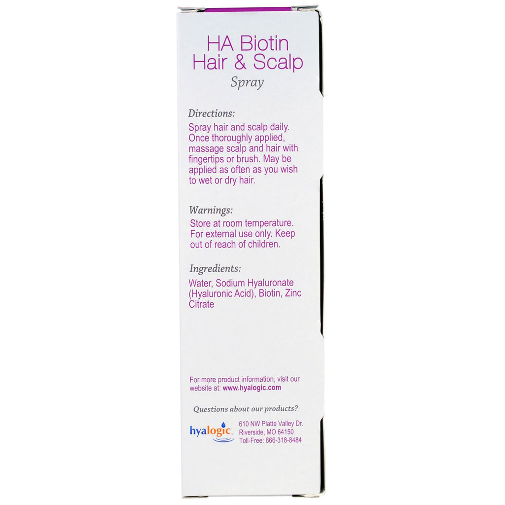 Hyalogic, Spray para cabello y cuero cabelludo con biotina HA, 4 fl oz (118 ml)
