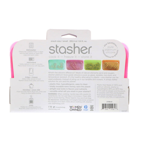 Stasher, genanvendelig silikonemadpose, Snackstørrelse Small, Raspberry, 9,9 fl oz (293,5 ml)