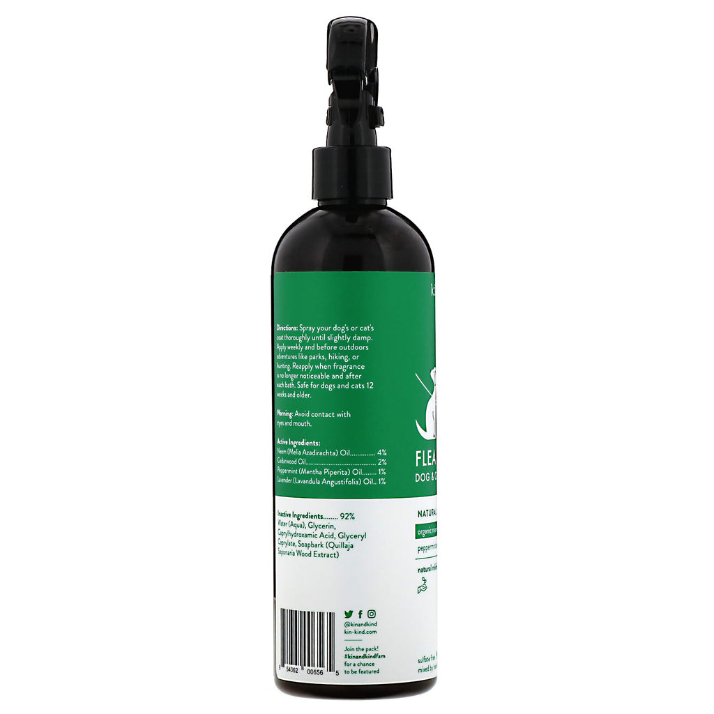 Kin+Kind, Loppe og Flåt, Hunde- og Kattebeskyttelsesspray, 12 fl oz (354 ml)