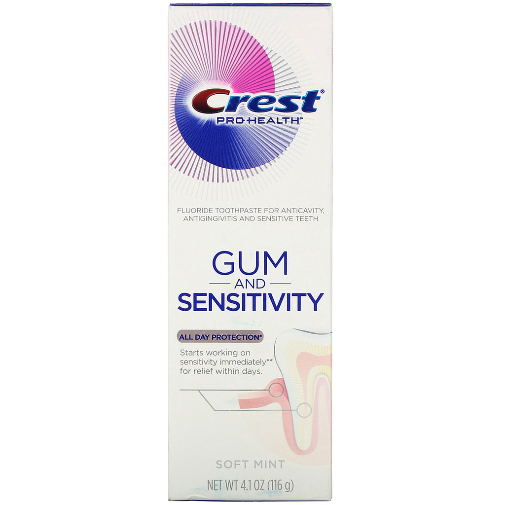 Crest, Pro Health, Encías y sensibilidad, pasta dental con flúor, menta suave, 4,1 oz (116 g)