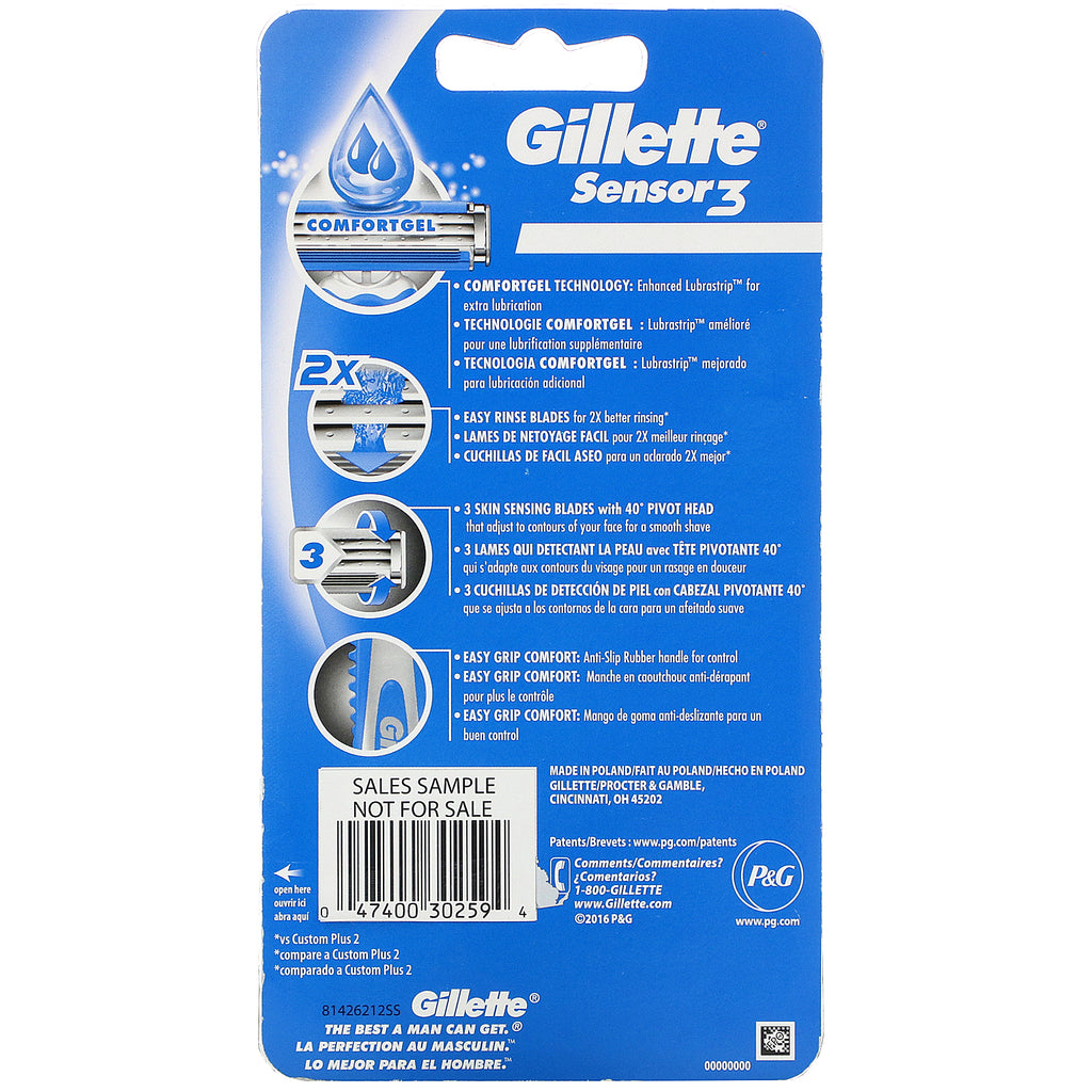 Gillette, Sensor3, maquinillas de afeitar desechables Comfortgel, 8 maquinillas de afeitar