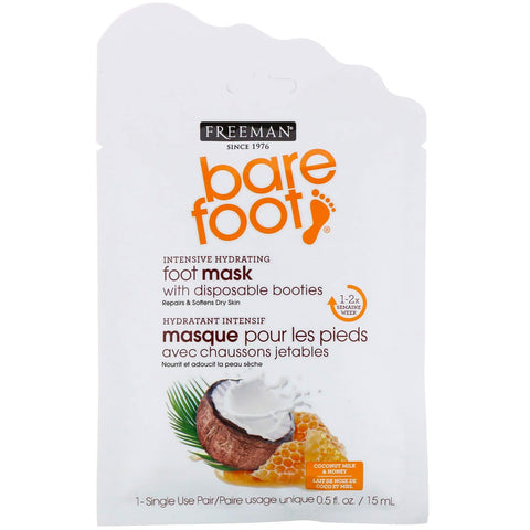 Freeman Beauty, Bare Foot, Intensive Hydrating, Foot Mask with Disposable Booties, Coconut Milk & Honey, 1 Single Use Pair