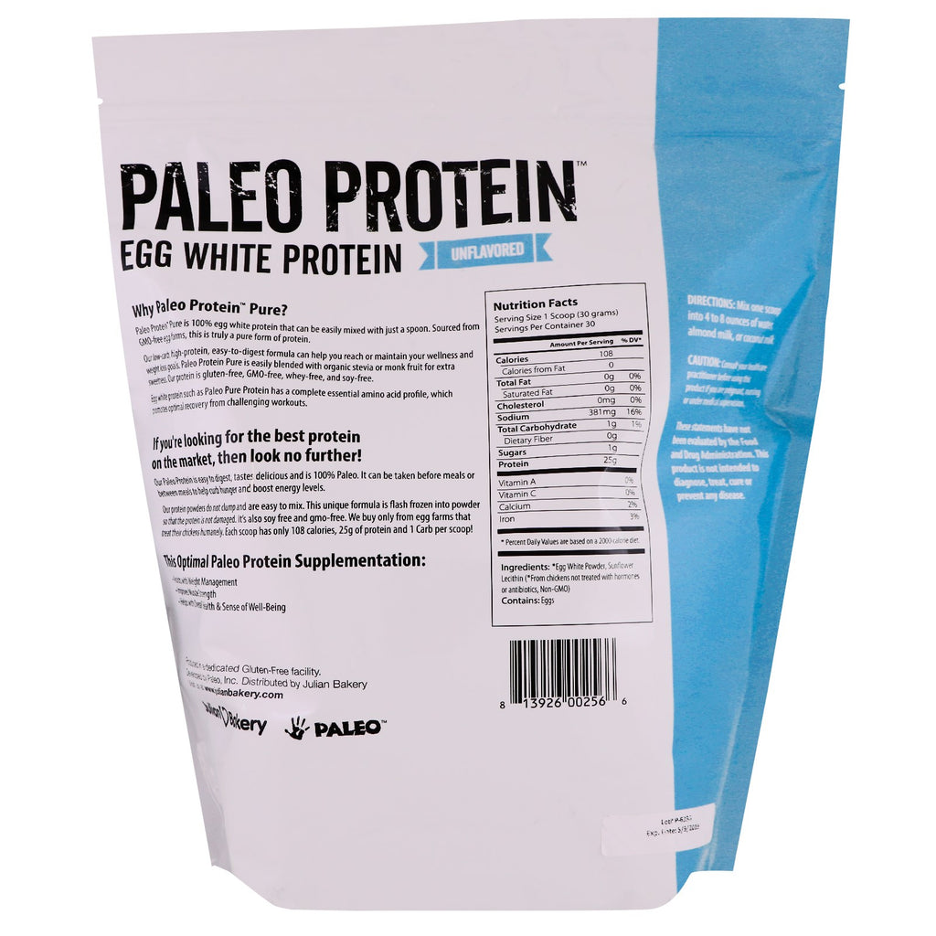 Julian Bakery, Proteína Paleo, Proteína de clara de huevo, Sin sabor, 2 lbs (907 g)