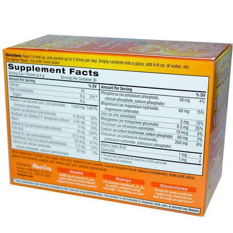Emergen-C, vitamina C, mezcla de bebidas gaseosas con sabor, mandarina, 1000 mg, 30 paquetes, 9,4 g cada uno