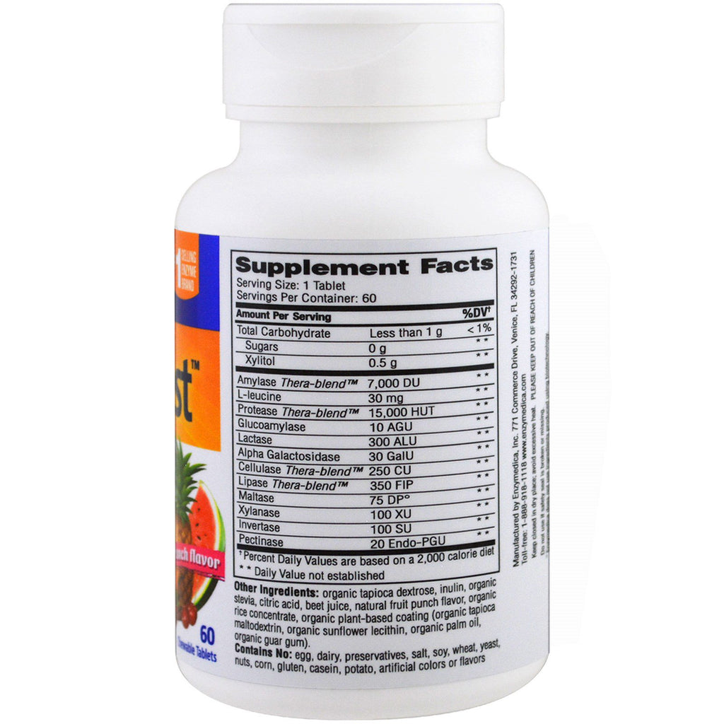 Enzymedica, Kids Digest, Tyggebare fordøjelsesenzymer, Fruit Punch, 60 tyggetabletter