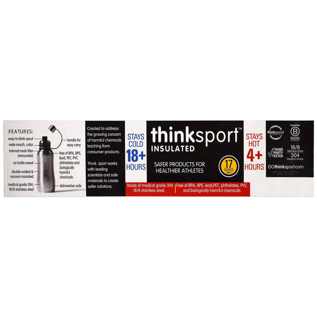 Think, Thinksport, isoleret sportsflaske, mintgrøn, 17 oz (500 ml)