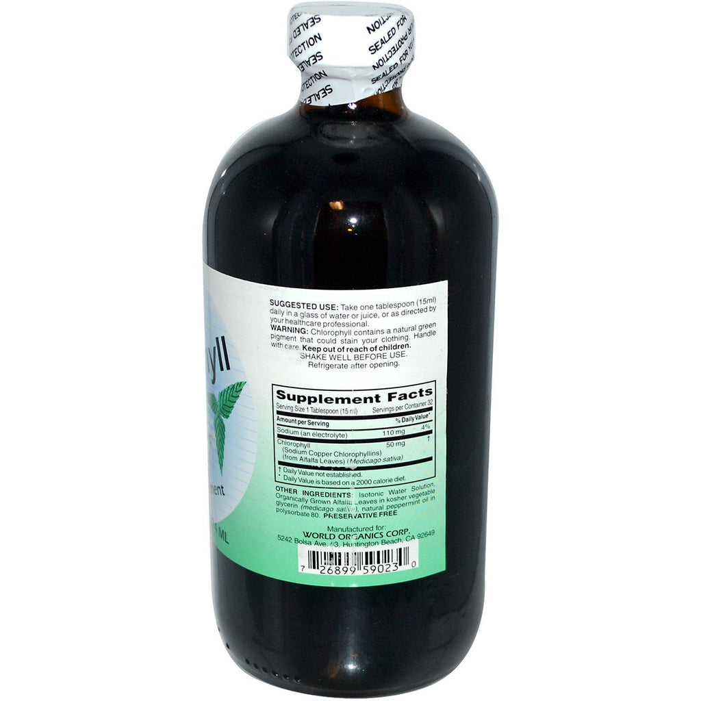 World, Clorofila líquida, sabor natural a menta, 50 mg, 16 fl oz (474 ​​ml)