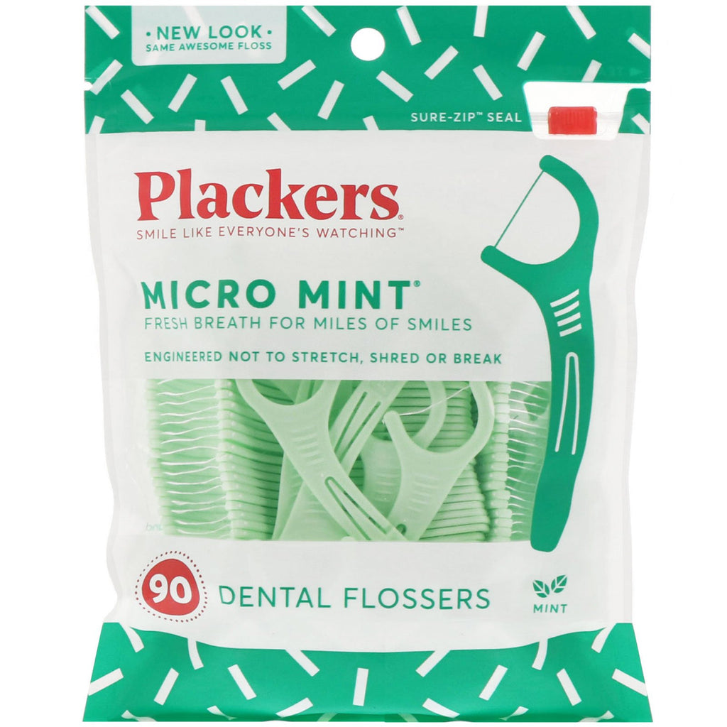 Plackers, Micro Mint, Dental Flossers, Mint, 90 Count