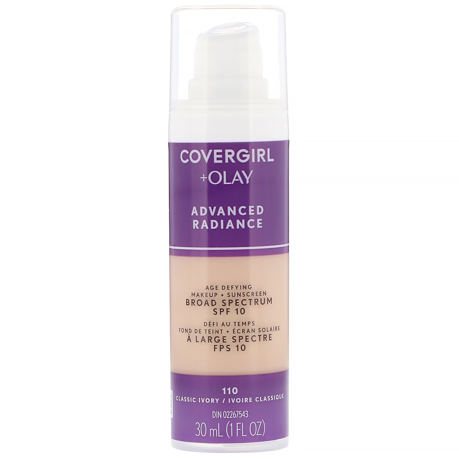 Covergirl, Olay Advanced Radiance, Age-Defying Makeup, SPF 10, 110 Classic Ivory, 1 fl oz (30 ml)