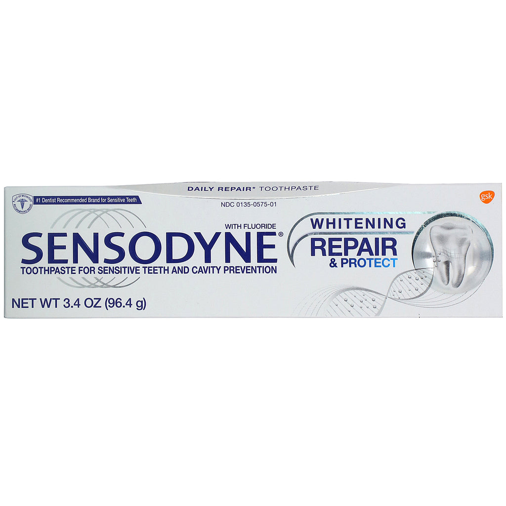 Sensodyne, Repair &amp; Protect Whitening Tandpasta med Fluor, 3,4 oz (96,4 g)