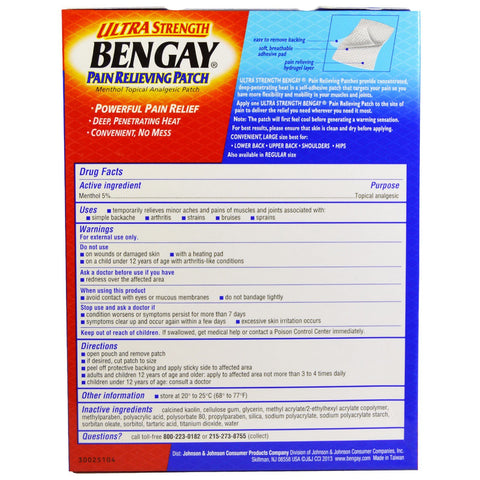 Bengay, parche ultrarresistente para aliviar el dolor, tamaño grande, 4 parches, 10 cm x 20 cm (3,9 x 7,9 pulgadas)
