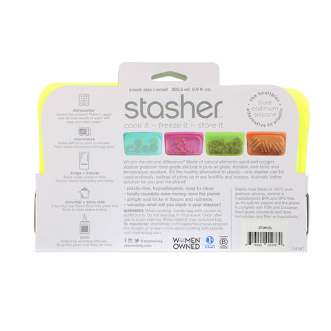 Stasher, Bolsa de silicona reutilizable para alimentos, tamaño de refrigerio pequeño, lima, 9,9 fl oz (293,5 ml)
