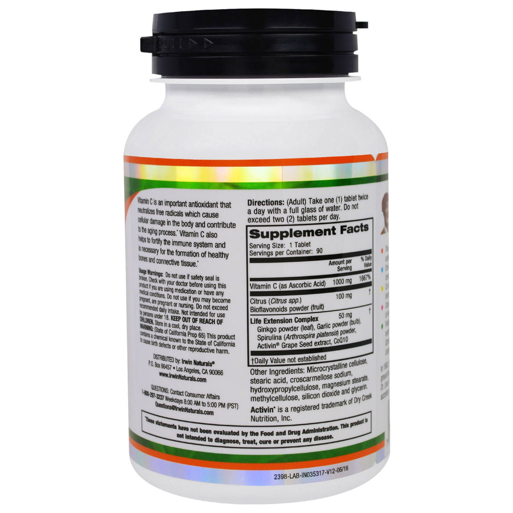 Irwin Naturals, Dr. Linus Pauling, C-vitamin, 1.000 mg, 90 tabletter