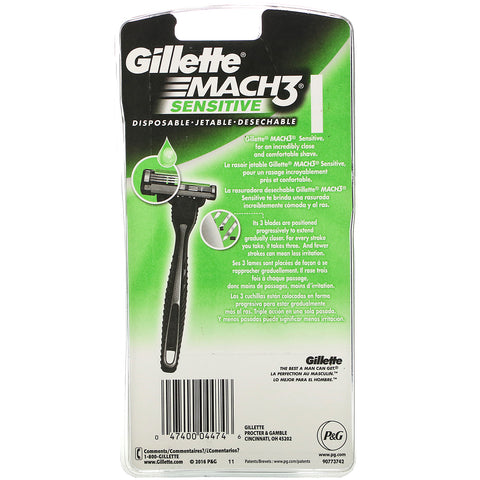 Gillette, Mach3, Maquinilla de afeitar desechable sensible, 3 maquinillas de afeitar